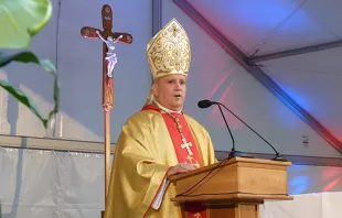 Archbishop Samuel J. Aquila celebrates Mass for the 20th annniversary of the Denver WYD Aug 15, 2013.   Elise Harris/CNA.