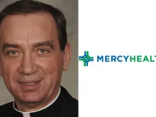 Archbishop Dennis Schnurr- CNA file photo. Mercy Health logo- public domain.