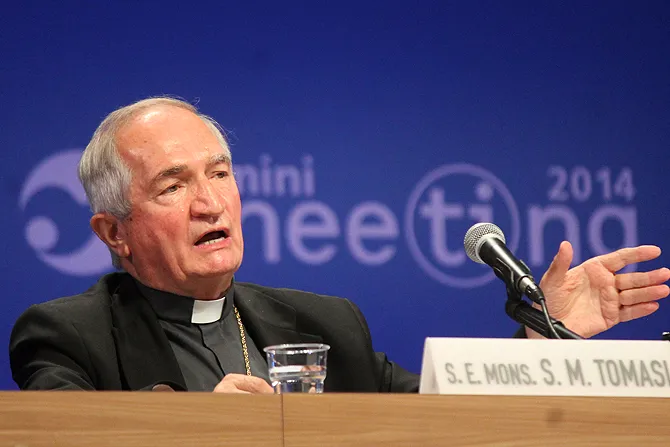 Archbishop Silvano Tomasi Permanent Observer of the Holy See to the UN in Geneva speaks at the Rimini Meeting Aug 25 2014 Credit Joaqu n Peir  P rez CNA 3 CNA 9 2 14