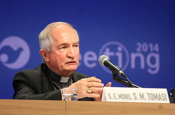 Archbishop Silvano Tomasi, Permanent Observer of the Holy See to the UN, speaks at the Rimini meeting, Aug. 25, 2014. ?w=200&h=150