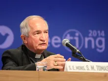 Archbishop Silvano Tomasi, Permanent Observer of the Holy See to the UN, speaks at the Rimini meeting, Aug. 25, 2014. 