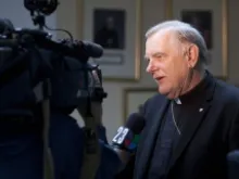 Archbishop Thomas Wenski speaks during an Oct. 19, 2012 press conference on the HHS lawsuit by the Archdiocese of Miami. 