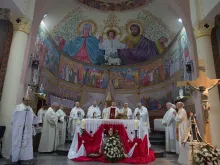 Archbishop Timothy Broglio of the US Military Archdiocese says Mass at the Holy Family Latin Parish in Gaza with the Holy Land Coordination, Jan. 12, 2020. 