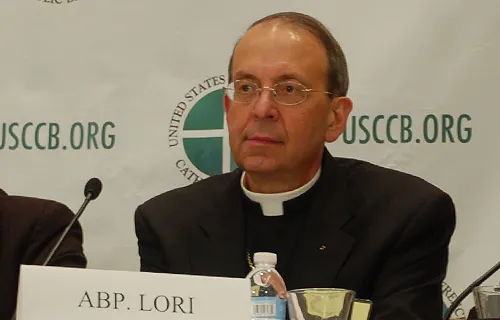 Archbishop William Lori of Baltimore, who is also the US bishops' religious liberty committee chair, speaks at a news conference in Baltimore, Nov. 11, 2013. ?w=200&h=150