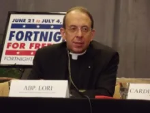 Archbishop William E. Lori speaks after a June 13, 2012 press conference in Atlanta, Ga.