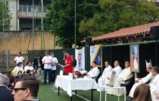 Archbishop William Lori celebrates Mass with with Knights of Columbus for Polish pilgrims in Rome on April 26, 2014   Elise Harris/CNA