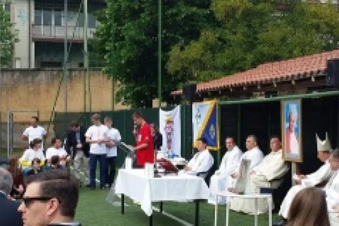 Archbishop William Lori celebrates Mass with with Knights of Columbus for Polish pilgrims in Rome on April 26 2014 Credit Elise Harris CNA CNA