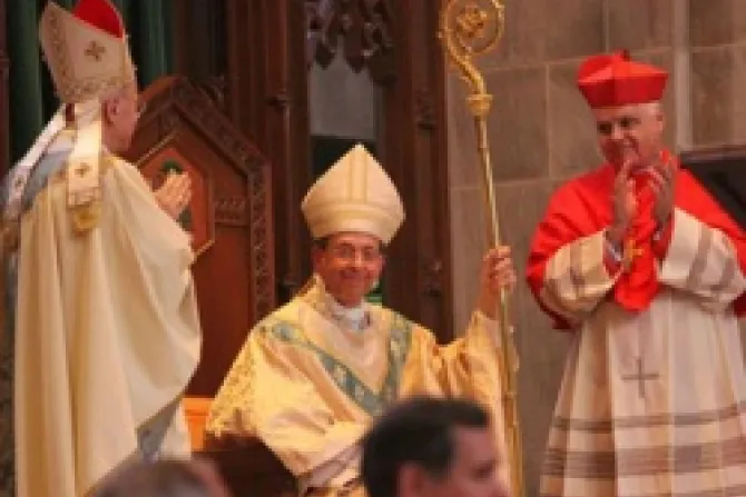 Archbishop William Lori sits for the first time in the cathedral as Archbishop of Baltimore Credit KofC CNA US Catholic News 5 18 12