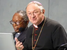 Archbishop Zygmunt Zimowski, president of the Pontifical Council for Health Care Workers, speaks Nov. 13, 2012 at the Vatican Press Office. 