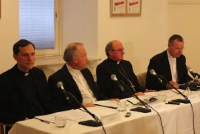Archbishops Anton Stres left in white and Marjan Turnsek right in white appear July 31 2013 to announce their resignations CreditSlovenian Bishops Conference CNA