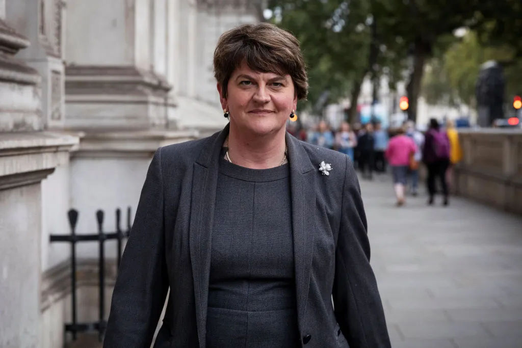 Arlene Foster, leader of the DUP, leaves Downing Street following talks with UK Prime Minister Boris Johnson, Sept. 10, 2019, in London, England. ?w=200&h=150