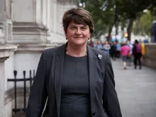 Arlene Foster, leader of the DUP, leaves Downing Street following talks with UK Prime Minister Boris Johnson, Sept. 10, 2019, in London, England. 