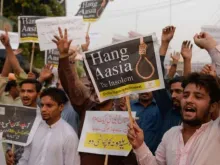 Pakistanis protest Nov. 2, 2018, in Lahore, shortly after the nation's supreme court acquitted Asia Bibi of blasphemy charges.