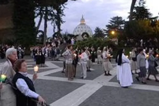 At the replica of the Lourdes Grotto after the Rosary waiting for Pope Benedict XVI CNA Vatican Catholic News 6 1 11