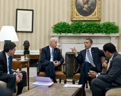 President Obama and Joe Biden meet with Budget Director Jack Lew and Rob Nabors, Director of Legislative Affairs on April 5. ?w=200&h=150