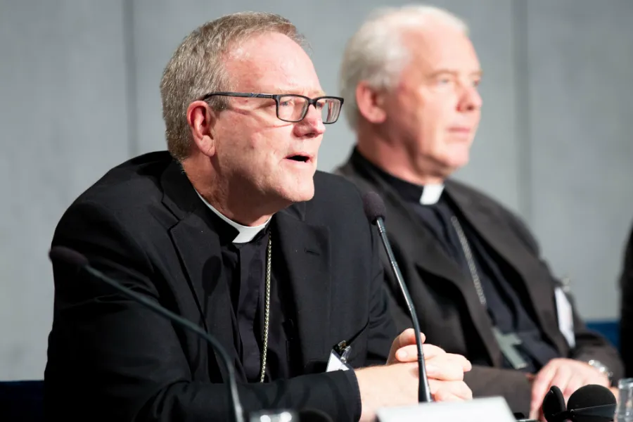 Bishop Robert Barron speaks at a briefing in the Holy See Press Office on Oct. 12. ?w=200&h=150