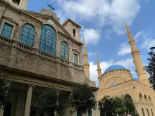 St. George Maronite cathedral beside the Mohammad Al-Amin mosque in Beirut, the Lebanese capital. 