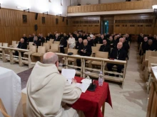 Bernardo Francesco Maria Gianni, abbot of San Miniato al Monte, gives a reflection to the Roman Curia for their Lenten spiritual exercises in Ariccia, Italy, March 10, 2019. 