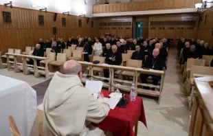 Bernardo Francesco Maria Gianni, abbot of San Miniato al Monte, gives a reflection to the Roman Curia for their Lenten spiritual exercises in Ariccia, Italy, March 10, 2019.   Vatican Media.