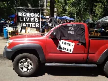 Bibles for Free truck in Portland, parked near the center of the recent protests. Courtesy of Alan Summerhill.jpg