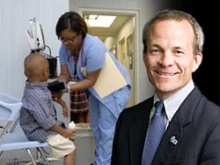 A child receives care at a community health center, Bill O'Keefe of CRS