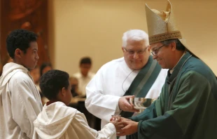 Bishop Alberto Rojas, who was appointed Coadjutor Bishop of San Bernardino Dec. 2, 2019, says Mass.   Chicago Catholic.