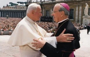 Bishop Alvaro del Portillo with John Paul II.   Opus Dei Communications Office.