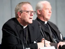 Bishop Robert Barron responds to a question about Wuerl's resignation at the Vatican on Oct. 12, 2018. 