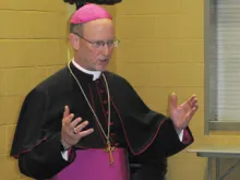 Bishop James D. Conley speaks at the Harvard Catholic Center on September 16, 2012. Courtesy of Fr. Michael E. Drea.
