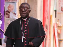 Bishop Joseph Osei-Bonsu of Konongo-Mampong, president of Ghana's bishops' conference, walks to the Vatican's Synod Hall, Oct. 9, 2014. 