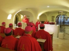 Bishop Patrick J. McGrath of San Jose gives the homily at the Tomb of St. Peter during Mass with other Region XI US bishops on their ad limina visit to the Holy See, April 18.