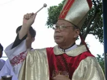 Bishop Paul Nguyên Thanh Hoan blesses the faithful at Our Lady of Tapao Shrine on July 13, 2009. 