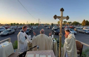 Bishop Peter Baldacchino of Las Cruces says Mass April 9, 2020.   David McNamara/Diocese of Las Cruces