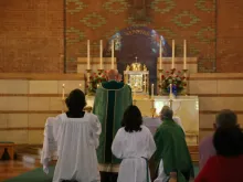 Bishop James Wall of Gallup says Mass ad orientem at Sacred Heart Cathedral. 