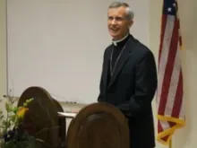 Bishop-designate Joseph E. Strickland speaks to the press on Sept. 29, 2012. 