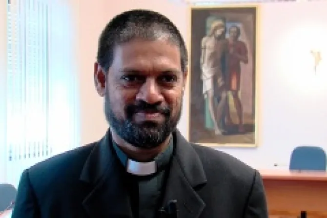 Bishop elect of Ranchi Fr Theodore Mascarenas speaks with CNA in Rome on July 10 2014 Credit Andreas Dueren CNA CNA 7 10 14