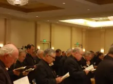 Bishops pray together before the start of the first session of the USCCB's Fall General Assembly in Baltimore on Nov. 11, 2013. 
