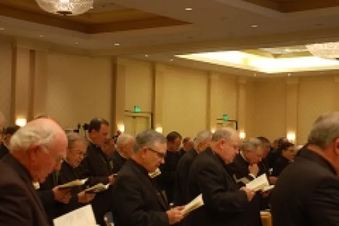 Bishops pray together before the start of the first session of the USCCBs Fall General Assembly in Baltimore on Nov 11 2013 Credit Addie Mena CNA 2 CNA 11 11 13