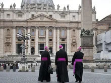 Bishops walk through St. Peter's Square on their way to synod meetings about the New Evangelization on Oct. 13, 2012. 