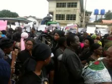 Both laity and clergy dressed in black during protests near the Mater Ecclesiae Cathedral in Ahiara, Nigeria on May 22, 2013. 