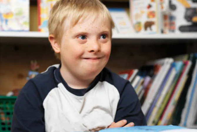 Boy 7 10 with down syndrome in a classroom Credit George Doyle Stockbyte CNA US Catholic News 11 21 12