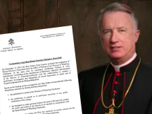 Bishop Michael Bransfield (CNA file photo) with Vatican communique announcing restrictions