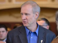 Bruce Rauner, governor of Illinois, at the Genessee Theater in Waukegan, April 7, 2015. 