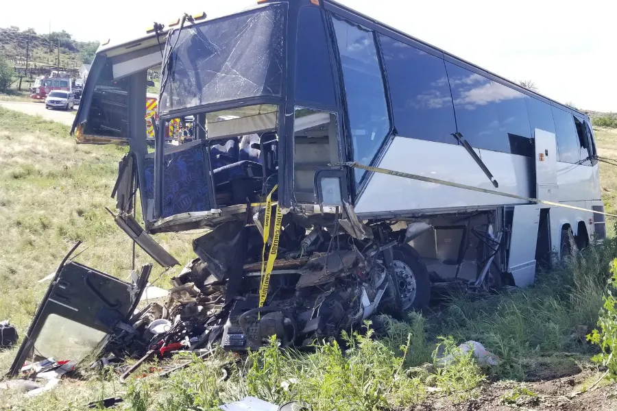 A charter bus crashed on the interstate outside Pueblo, Colo., June 23, 2019. ?w=200&h=150