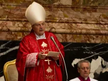 Cardinal Angelo Sodano speaks at the funeral Mass for the former archbishop of Boston, Cardinal Bernard Law, who died in 2017.