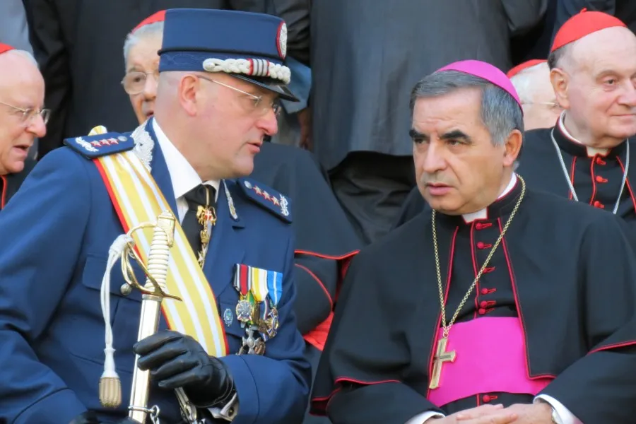 Then-Archbishop Angelo Becciu, as substitute at the Secretariat of State, with Vatican Gendarme Captain Giani Domenico in 2012. ?w=200&h=150