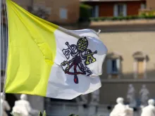  The Vatican flag flies over St. Peter's Square, April 26, 2014. 