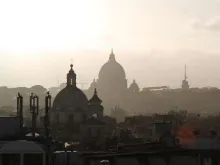 View of St. Peter`s Basilica from the roof of the Pontifical University of the Holy Cross on April 1, 2015. 