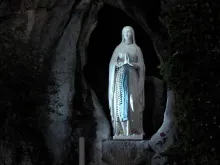 The statue of Our Lady of Lourdes in the grotto in the French shrine. 