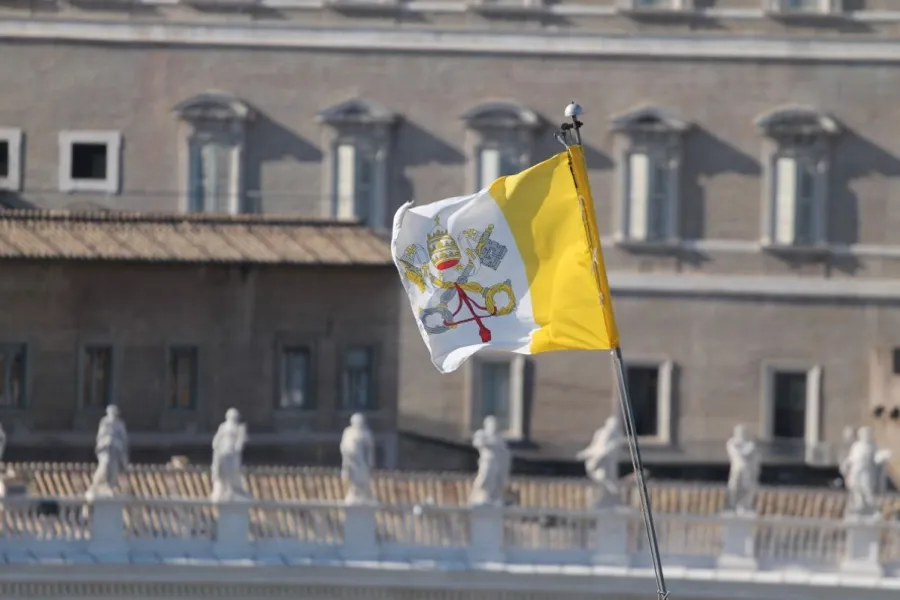 A Vatican City flag seen from the Pontifical Urban University in Rome, Italy, on March 12, 2015. Credit: Bohumil Petrik/CNA.?w=200&h=150